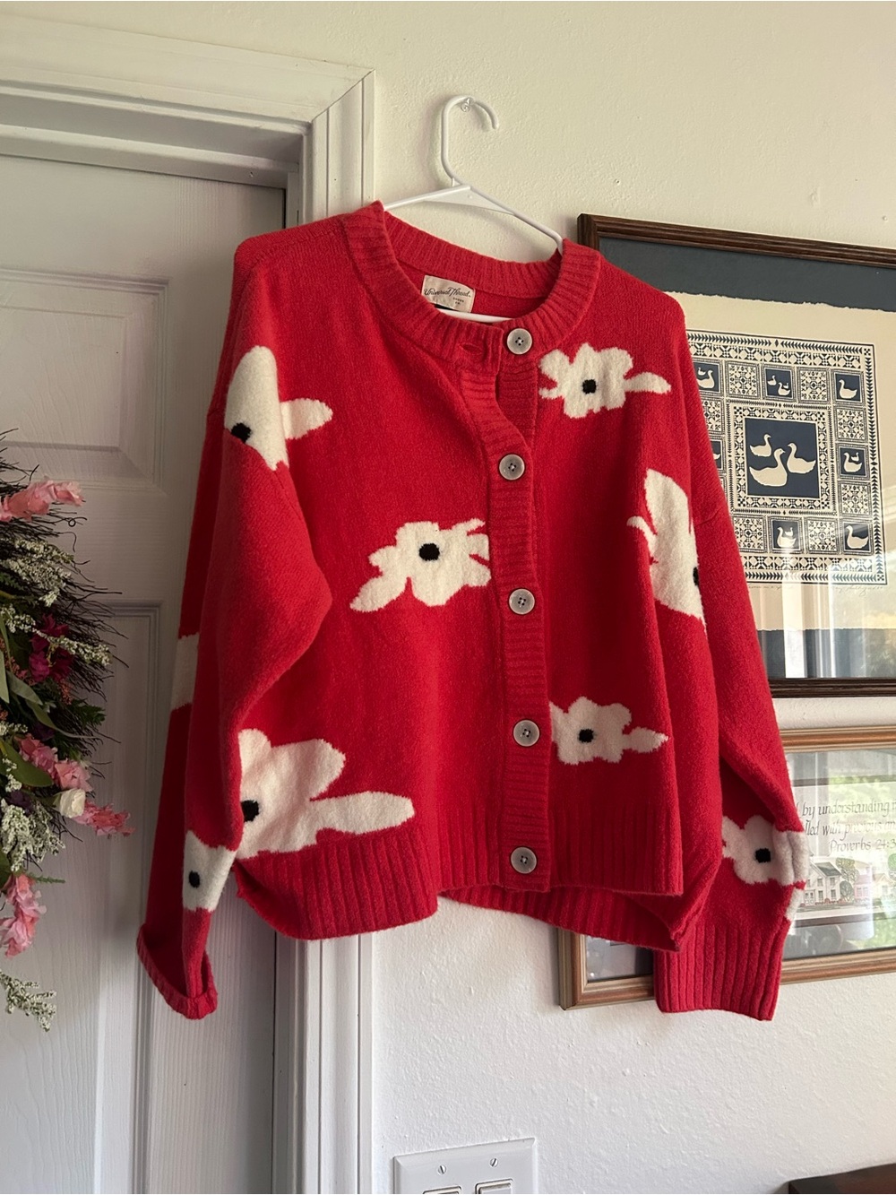 Universal Thread Red Floral Button-Front Cardigan